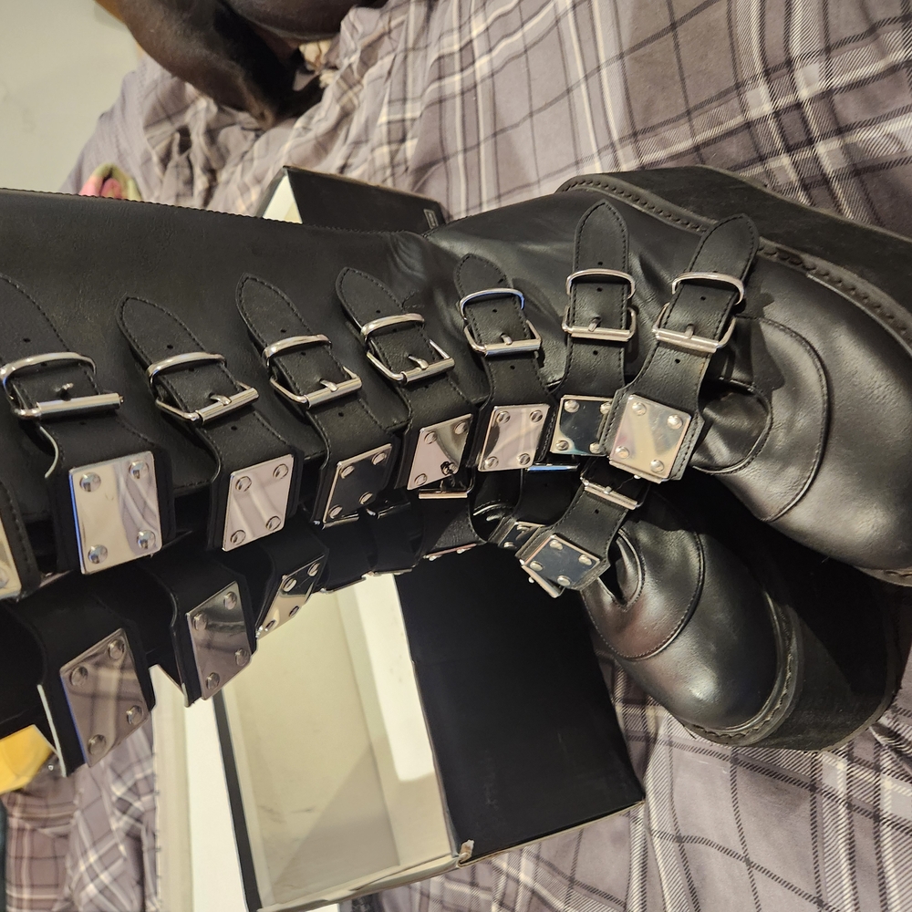 Demonia Black Combat Boots with Silver Buckle Straps